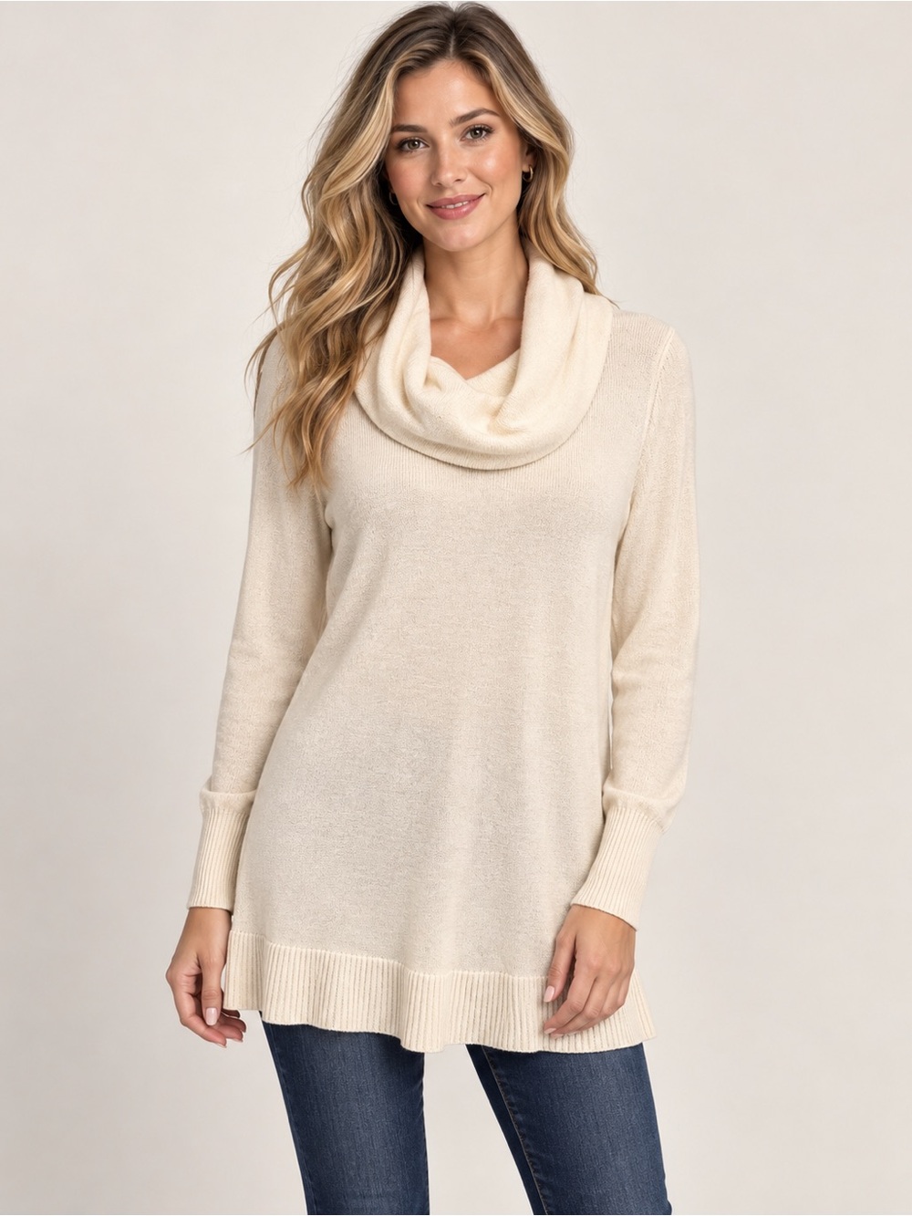Lauren Ralph Lauren Cream Cowl Neck Preppy Luxe Cozy Chunky Classic Sweater